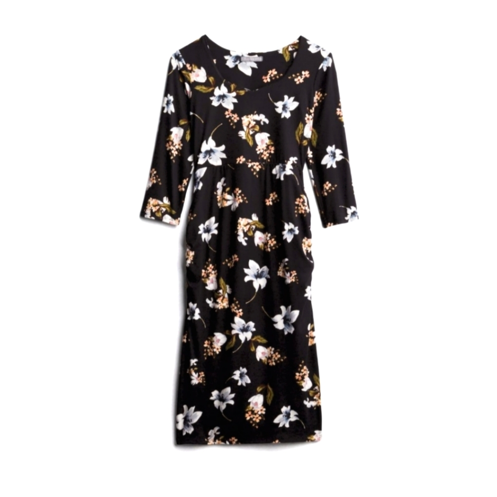 Greta Maternity 3/4 Sleeve Knit Dress Medium Black